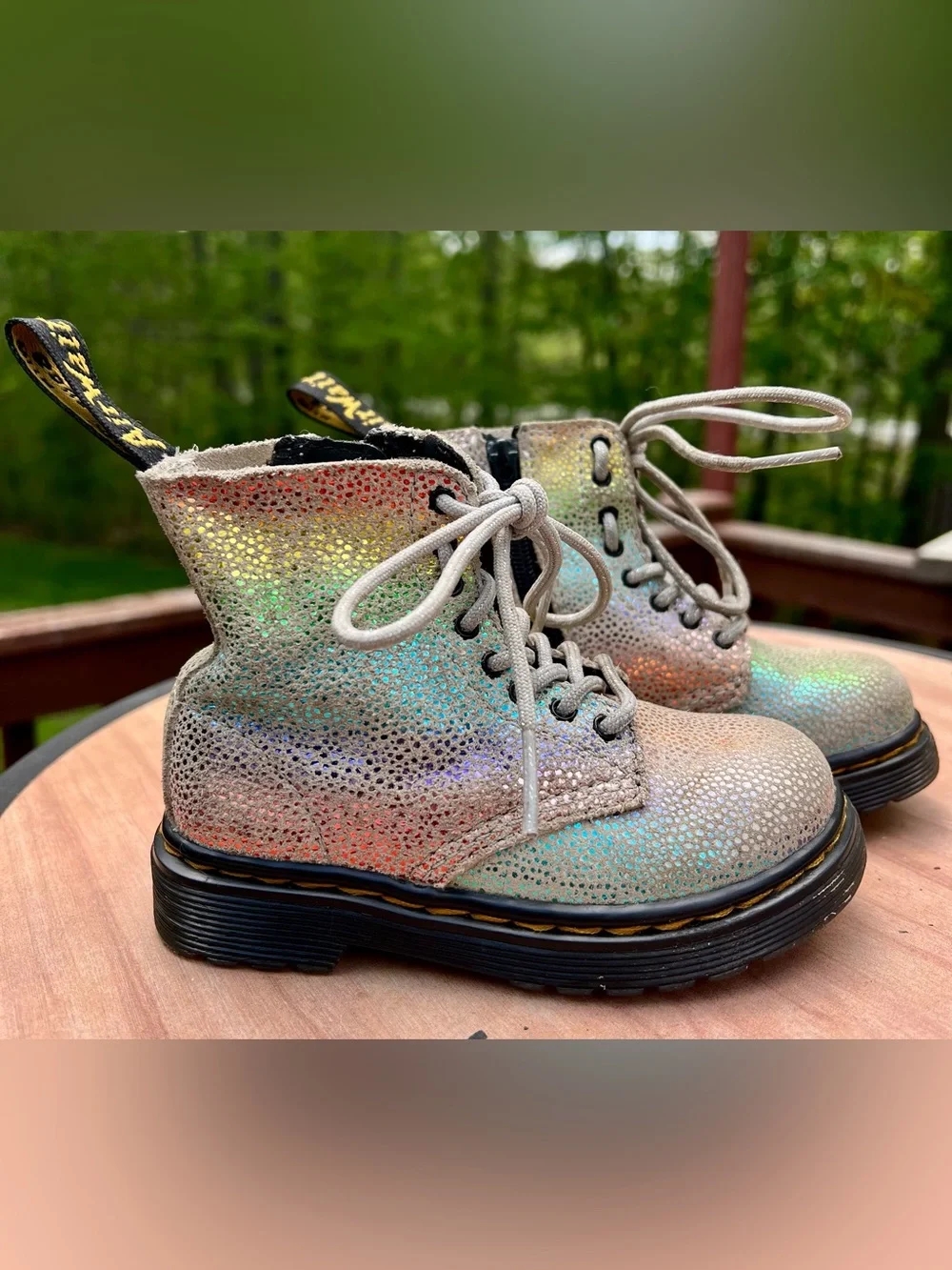Dr Martens 1460 Pascal  Iridescent Boots Rainbow Leather Toddler Kids Size US 7